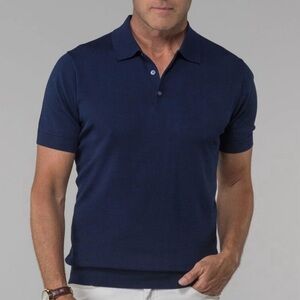NEW Collars & Co Navy Blue Maranello Cotton Silk 3 Button Polo Sweater Small